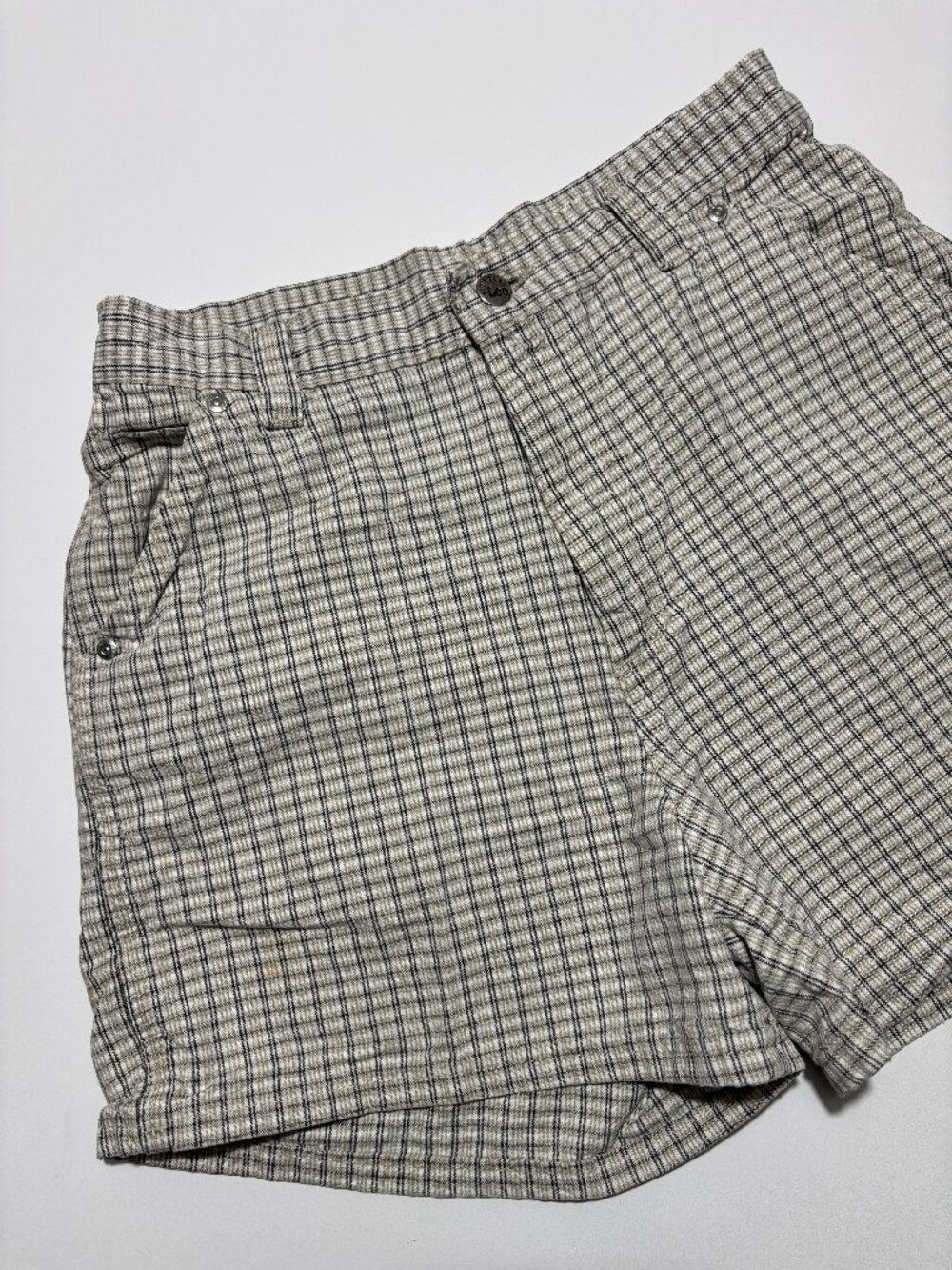 Lee White Black & Beige Vintage Plaid Retro High Waist Cotton Utility Shorts